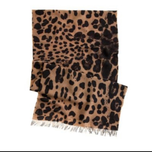 NWT J.Crew Leopard Print Wool Cotton Scarf Italy - Picture 2 of 8